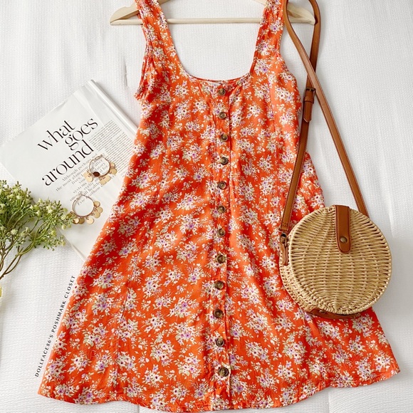 AEO Orange Floral Print Mini Dress - Picture 2 of 11